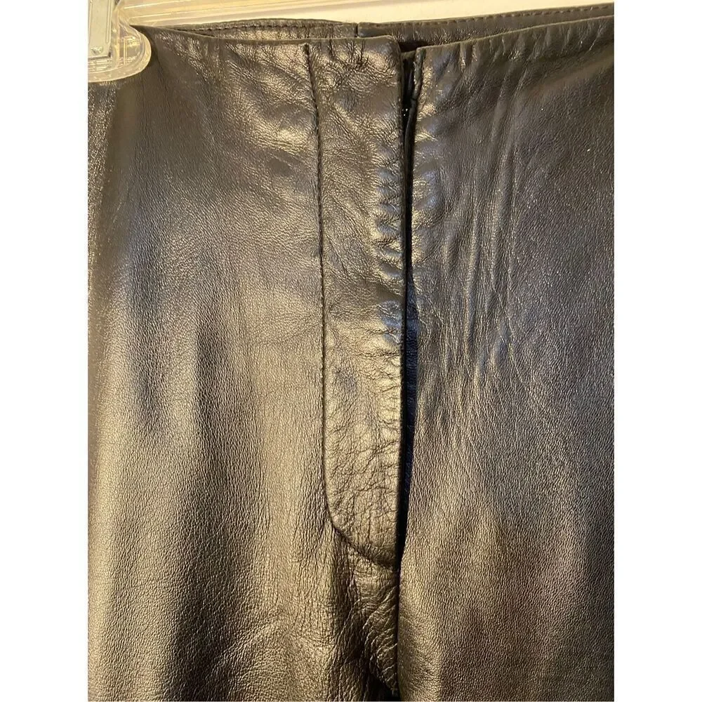 INC international concepts, black 100% leather straight leg pants fully lined si